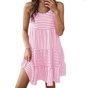 NWT Vibrant Pink Striped Midi Dress